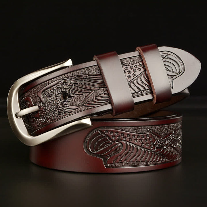 Men's Embossed Eagle Flag Pattern Leather Belt