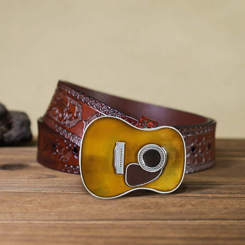 Men's DIY Musical Acoustic Guitar Buckle Leather Belt