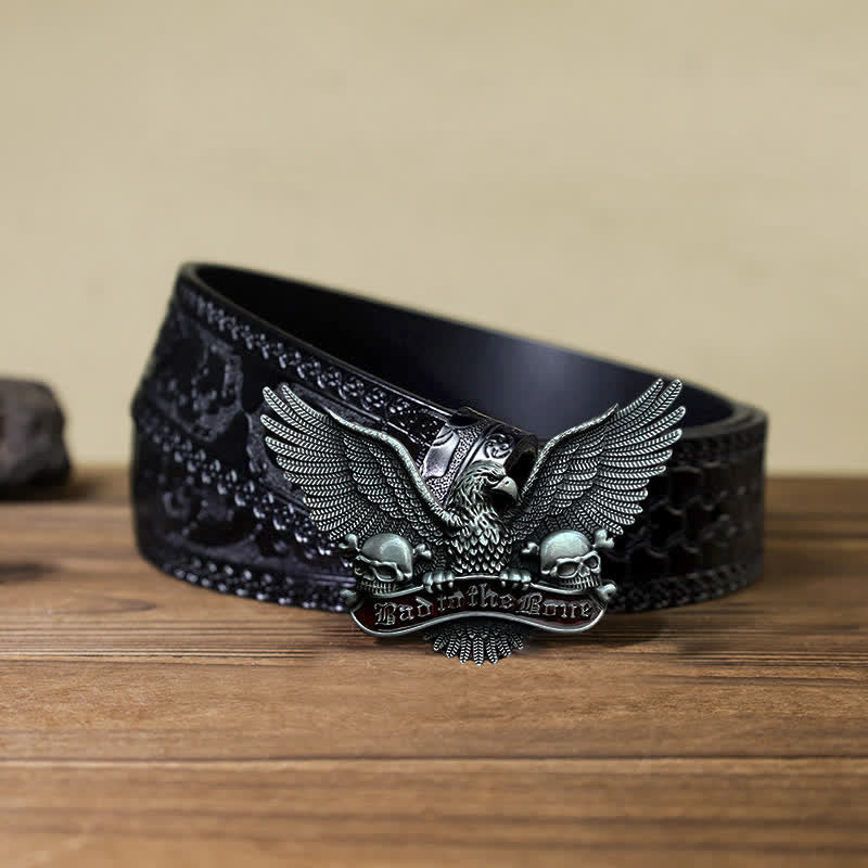 Men's DIY Bad To The Bone Eagle Skull Buckle Leather Belt