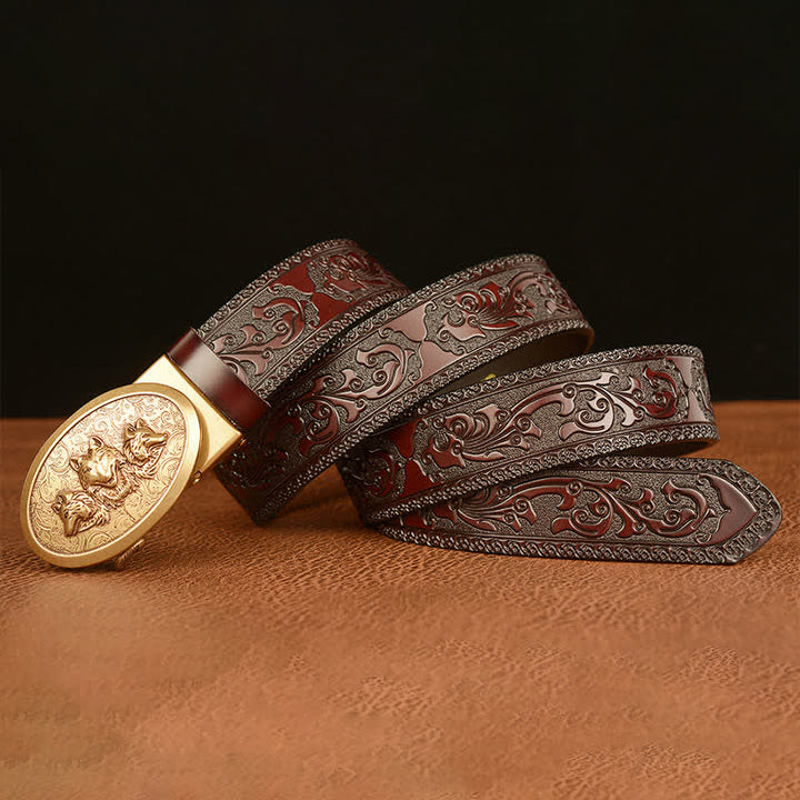 Men's Legend Of Hungry Wolves Leather Belt