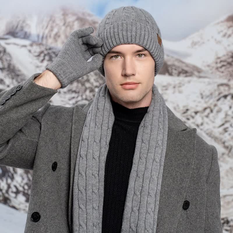 3Pcs Unisex Warm Hat Scarf Gloves Set