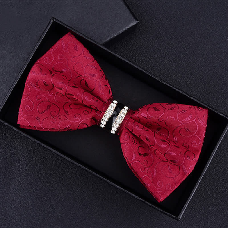 Men's Floral Paisley Striped Rhinestone Bow Tie