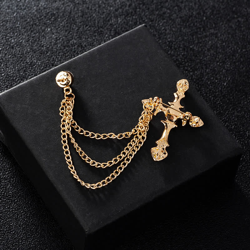 Men's Classic Cross Crystal Chain Brooch