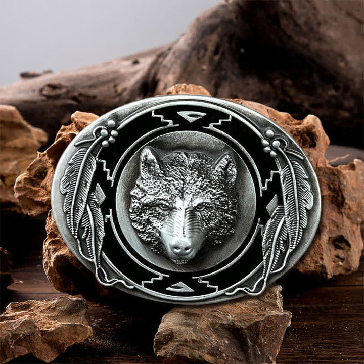 Men's DIY Vivid Wolf Head Buckle Leather Belt