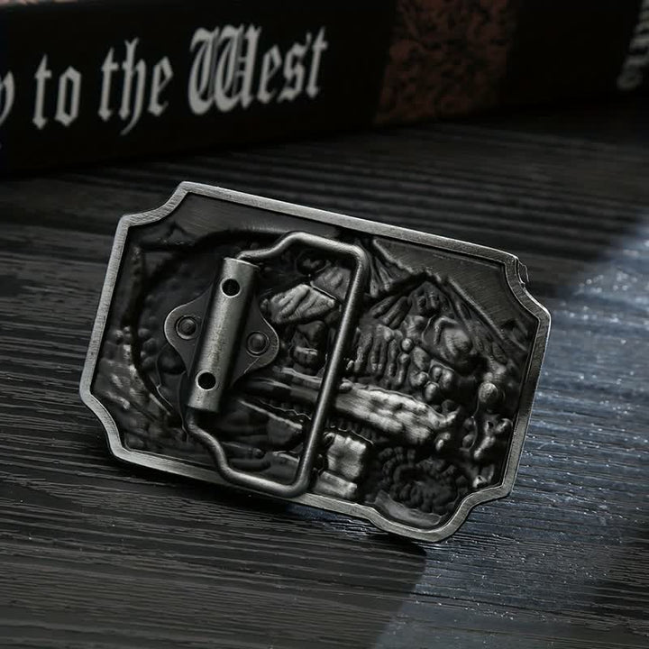 Men's DIY Fishing Enamel Rectangle Buckle Leather Belt