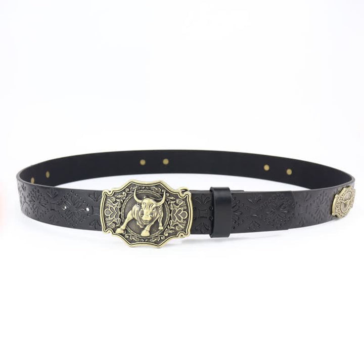 Men's Yak Matador Bull Decor Leather Belt