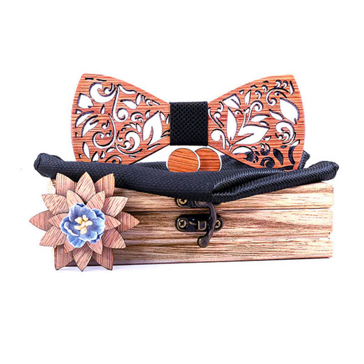 4Pcs Men's Plant Hollow Wooden Bow Tie Set