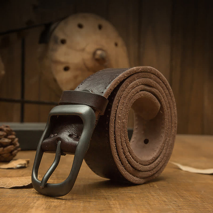 Men's Retro Handmade Trousers Leather Belt - Coffee - 46 - image 0