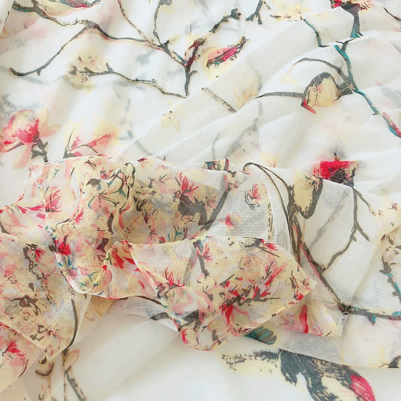 Women's Lightweight Blooming Floral Birds Scarf