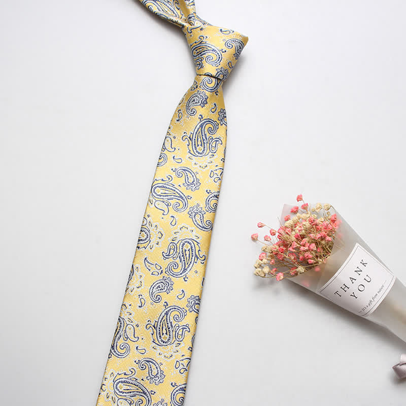Men's Luxury Casual Bold Paisley Necktie - Blue & Yellow - image 5