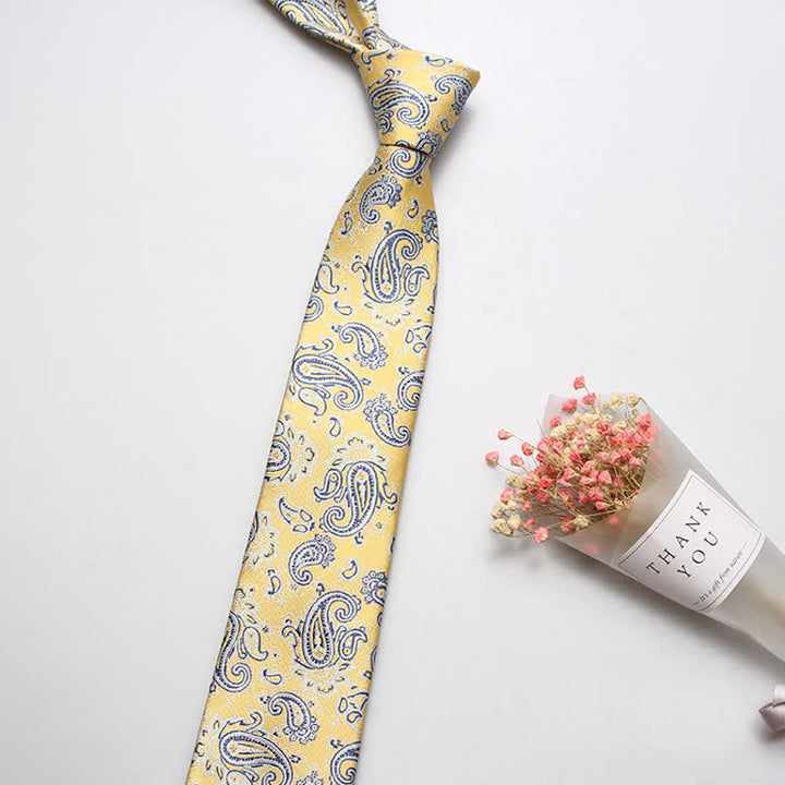 Men's Luxury Casual Bold Paisley Necktie - Blue & Yellow - image 5