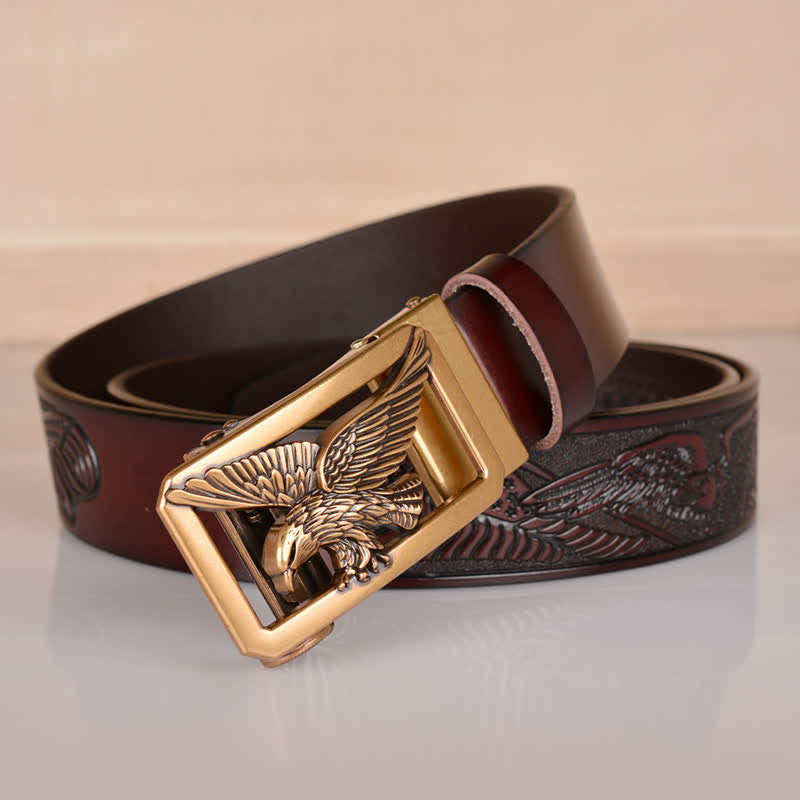 Men's Hollow Eagle Buckle Embossed Leather Belt