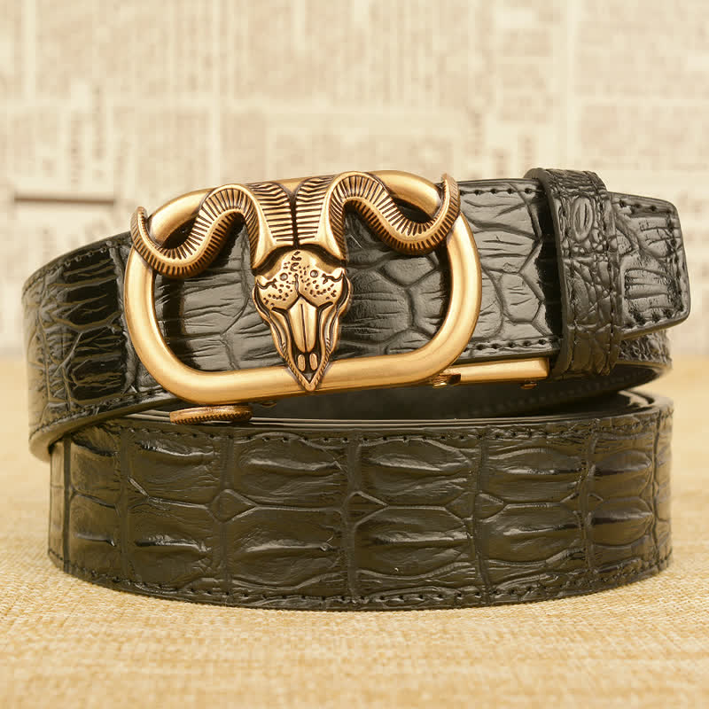 Men's Goat Head Crocodile Print Automatic Buckle Leather Belt