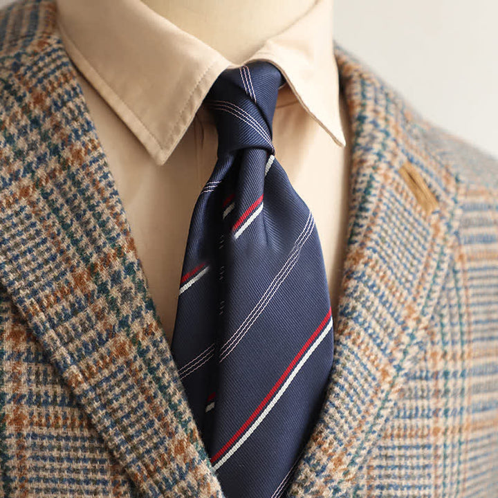 Men's Classical Daily Office Striped Necktie - Navy & Red - image 15