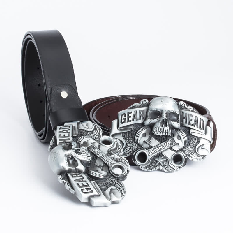 Men's Fancy Skull Gear Head Punk Leather Belt