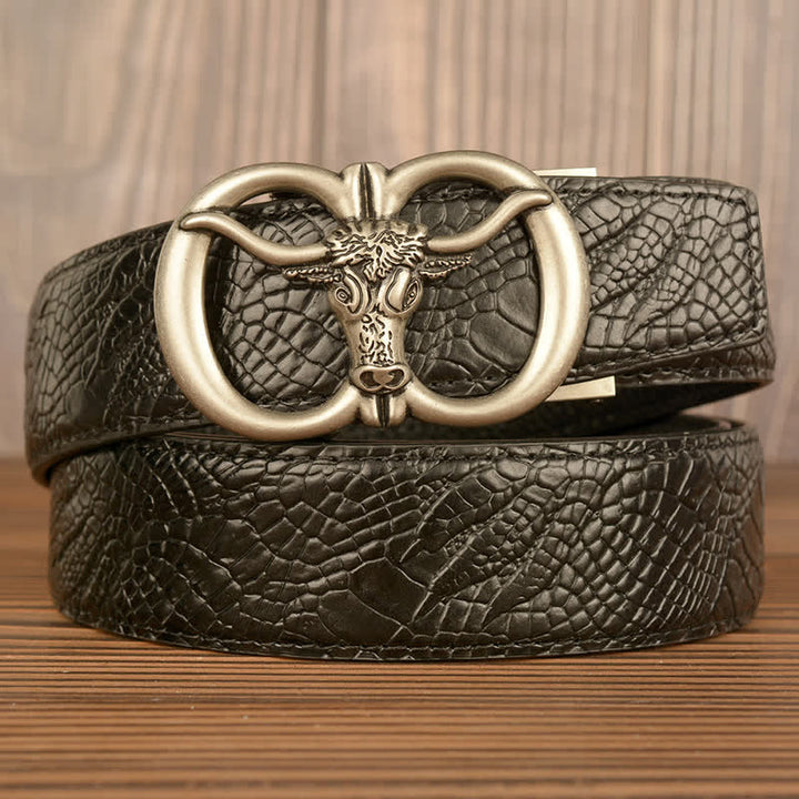 Men's Giant Ox Crocodile Pattern Leather Belt