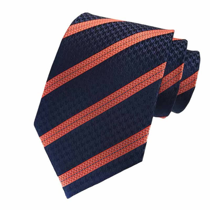 3Pcs Men's Orange & Navy Striped Necktie Set