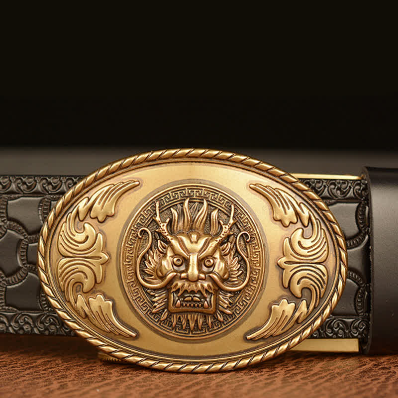 Men's Dragon Elliptical Buckle Leather Belt