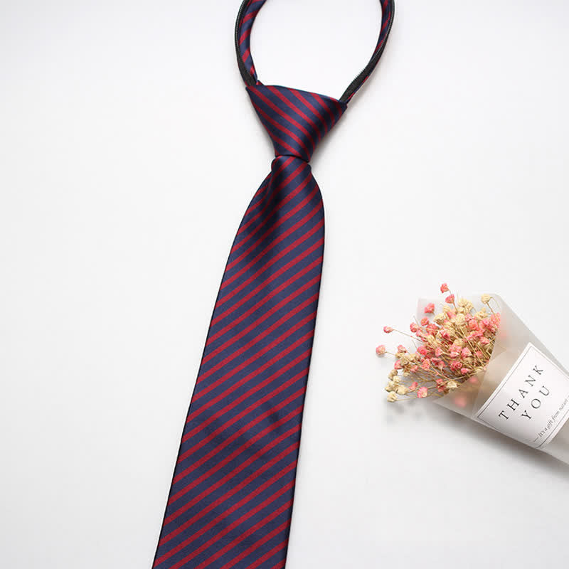 Men's Preppy Zipper Tie Striped Necktie