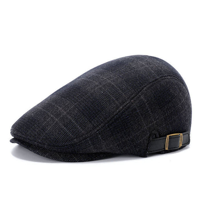 Artist Polar Fleece Plaid Flat Cap Beret - Navy - Adjustable (about 22"-23 1/4") - image 9