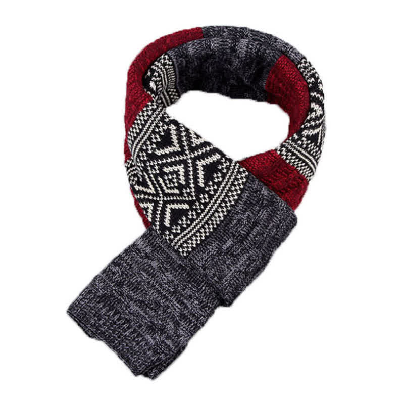 Men's Argyle Knitted Stitching Color Block Scarf