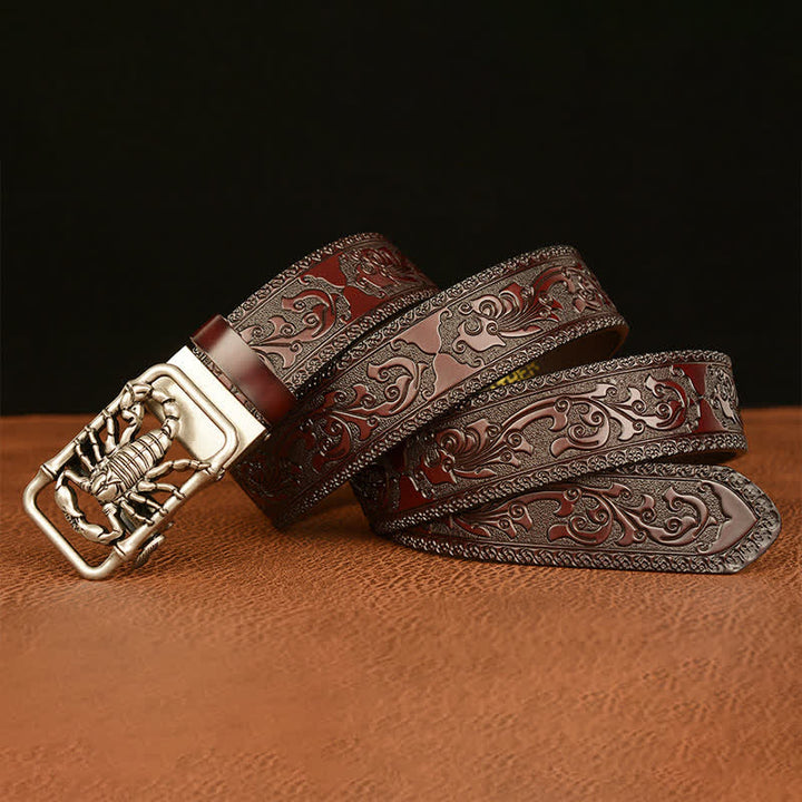 Men's Scorpion Embossed Engraved Leather Belt