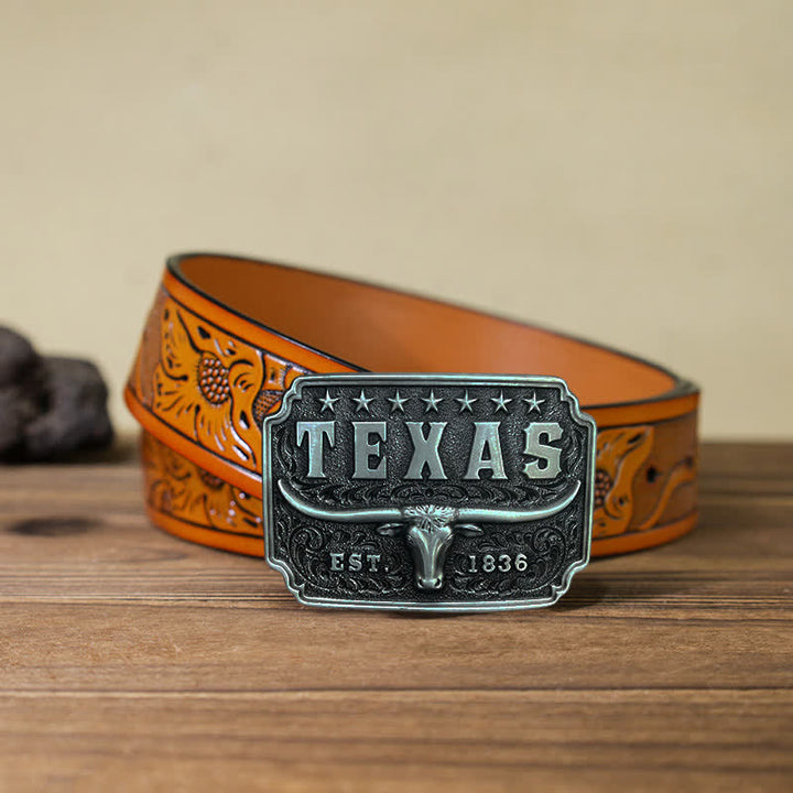 Men's DIY Cowboy Texas Buckle Leather Belt