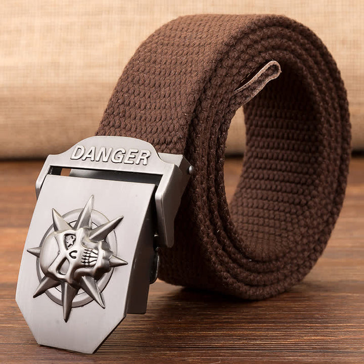 Men's Automatic Skull Buckle Woven Canvas Belt