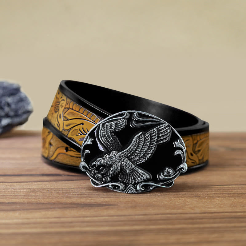 Men's DIY Spreading Wings Eagle Freedom Buckle Leather Belt