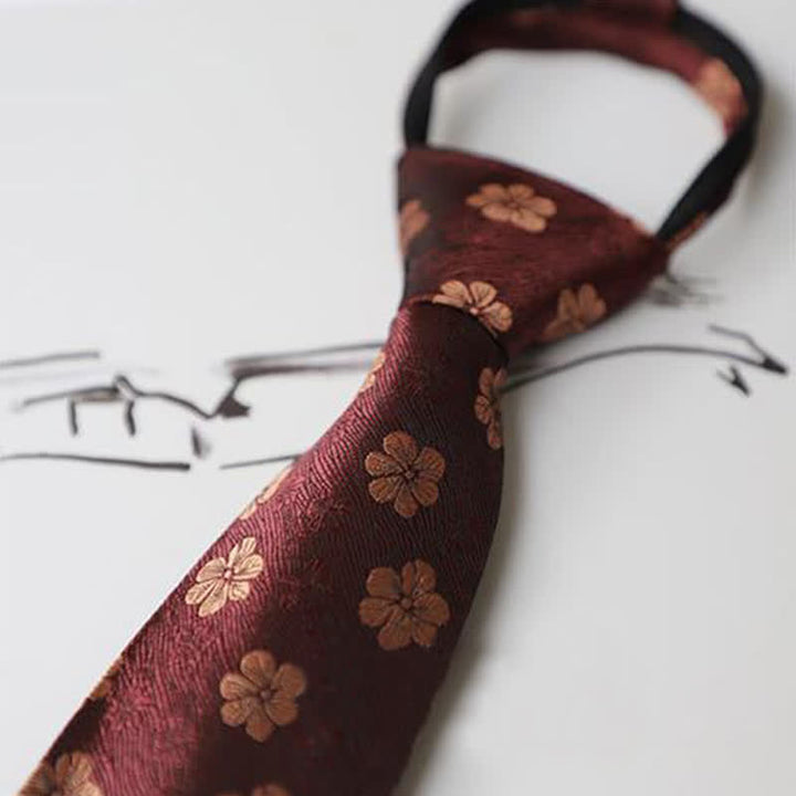 Men's Garden Motif Embroidery Zipper Necktie