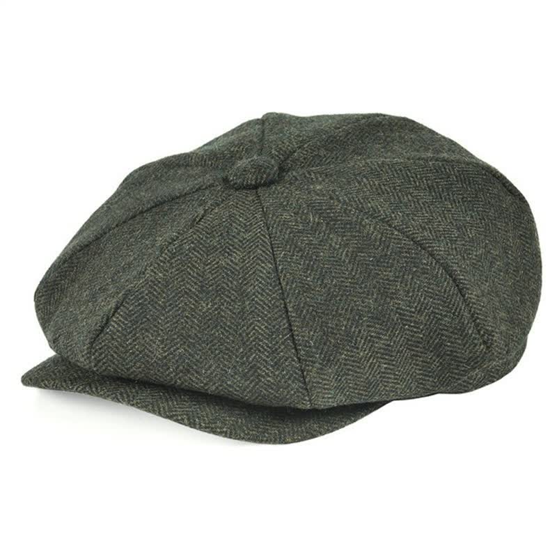 Classic Herringbone Tweed Octagonal Beret Cap - Army Green - M (22"-22 7/8") - image 2