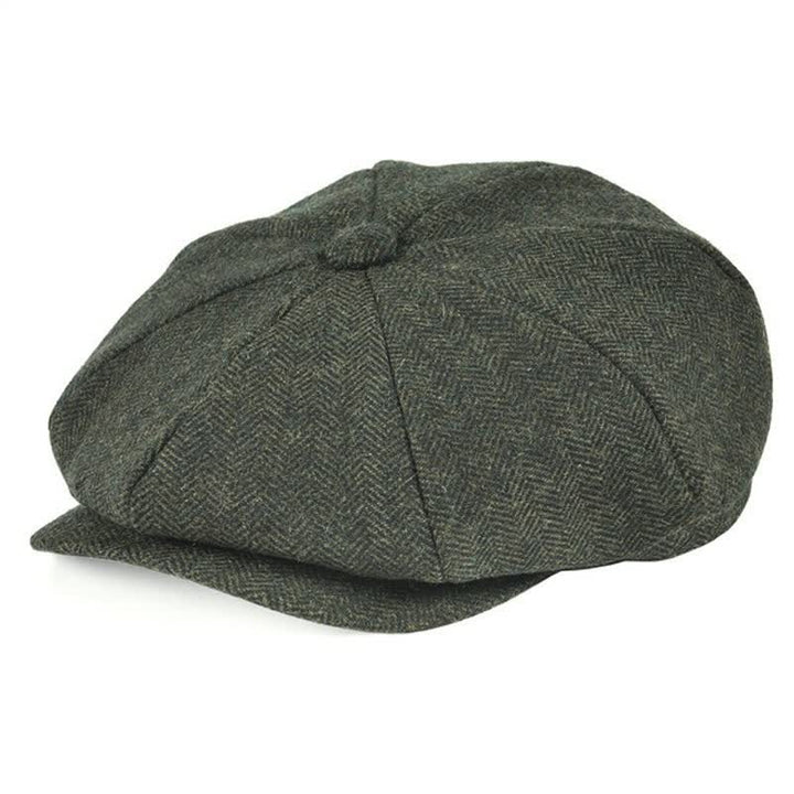 Classic Herringbone Tweed Octagonal Beret Cap - Army Green - M (22"-22 7/8") - image 2