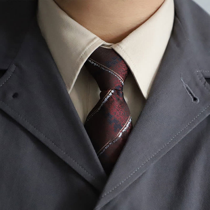 Men's Elegant Zipper Tie Paisley Striped Necktie - Burgundy Striped - image 6