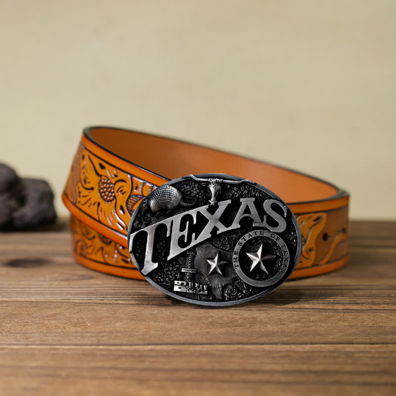 Men's DIY Texas State Heritage Attitude Buckle Leather Belt