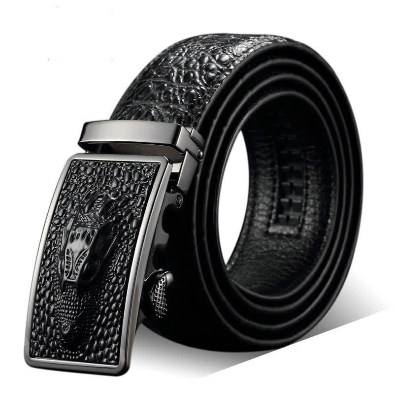 Men's Exotic Alligator Head Buckle Leather Belt