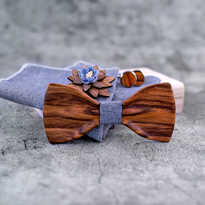 4Pcs Men's Formal Concave Wooden Bow Tie Set