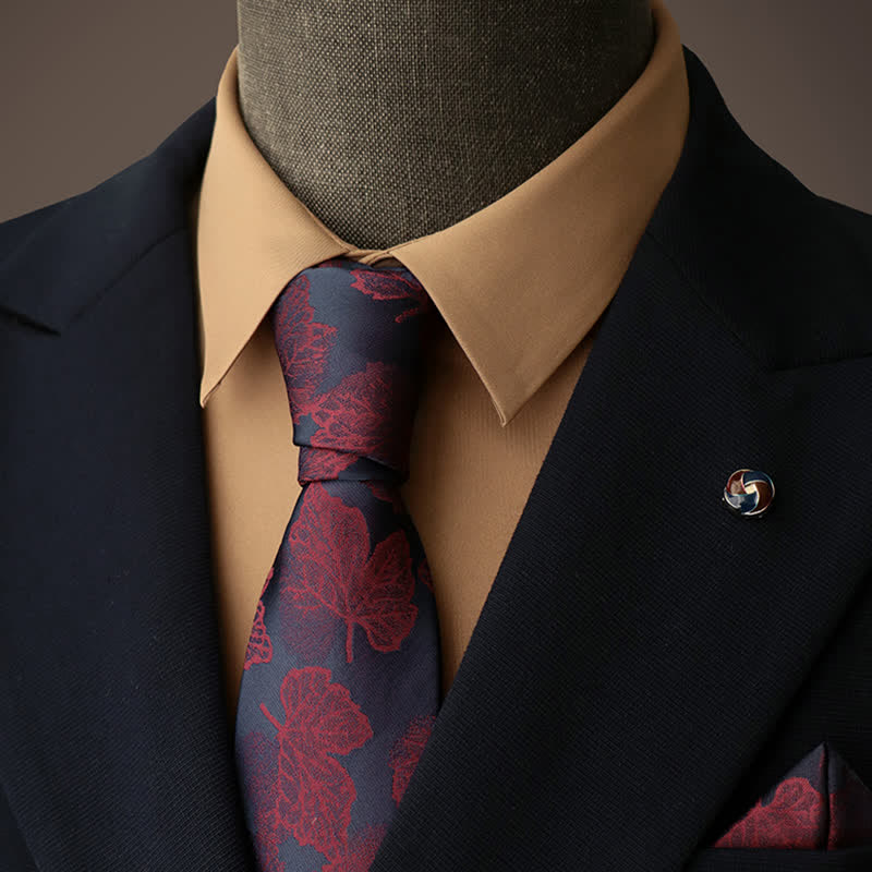 Men's Navy & Burgundy Maple Leaf Necktie - Navy & Burgundy - image 0