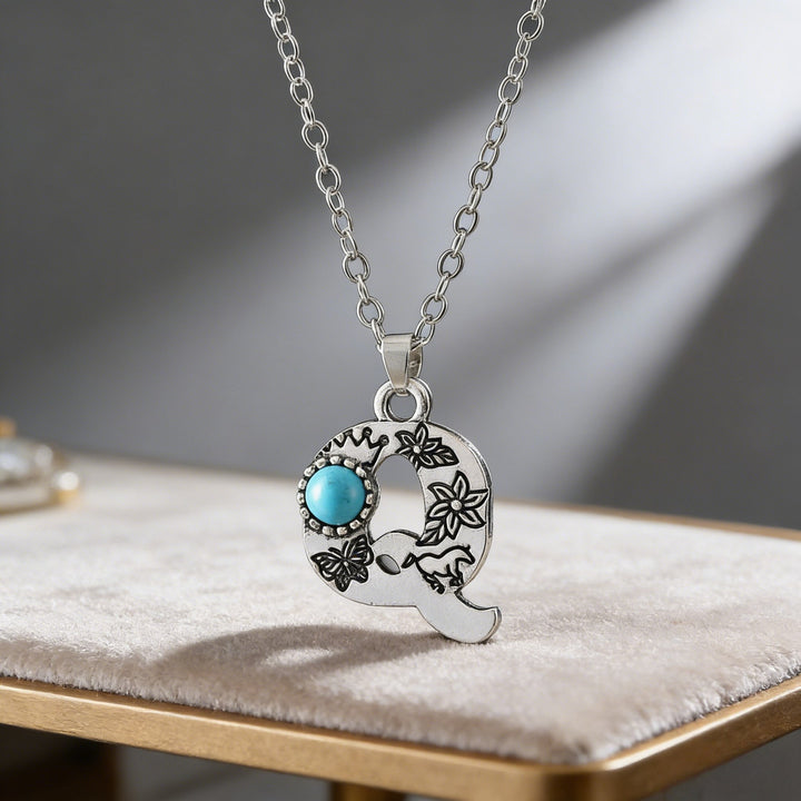 Vintage Initial Letter Turquoise Charm Necklace - Q - image 28