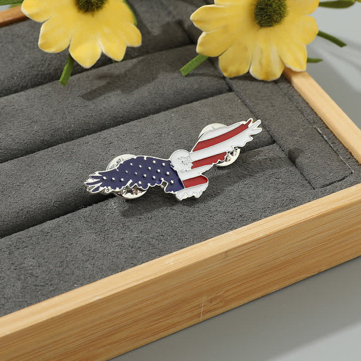 Men's Enamel American Flag Vulture Brooch