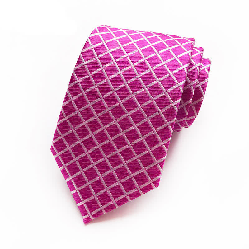 Men's Bright Woven Checked Necktie - Deep Pink - image 5