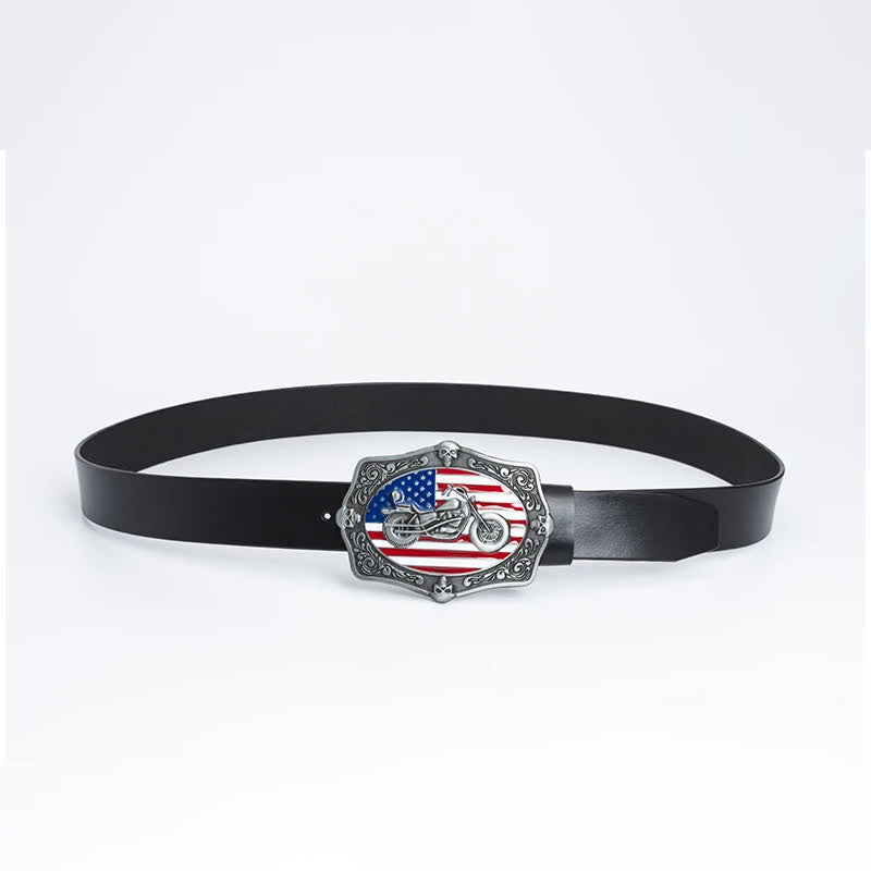 Men's Motorcycle American Flag Skull Leather Belt