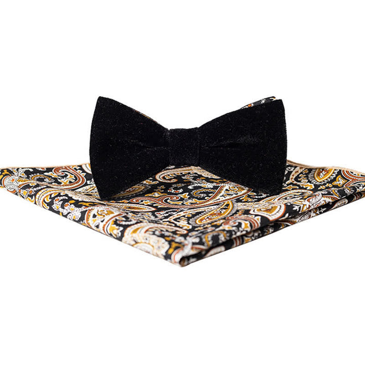 2Pcs Men's Cotton Paisley Velvet Bow Tie Set