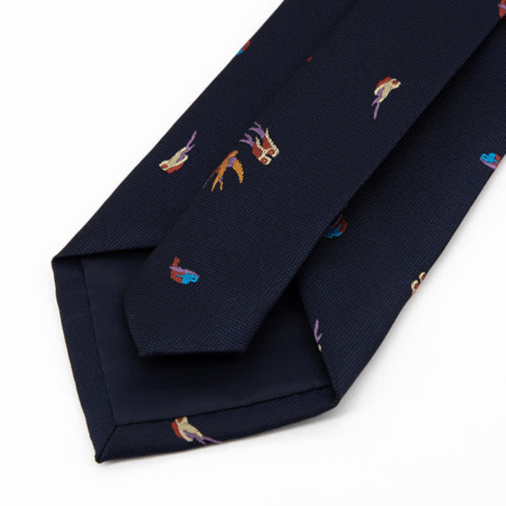 Men's Deep Blue Flying Colorful Birds Necktie