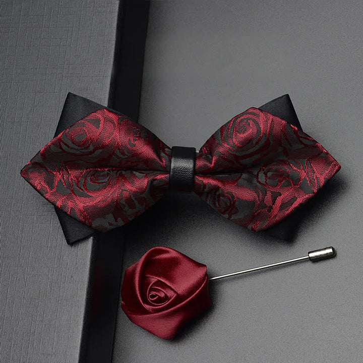 Men's Burgundy Rose Bow Tie Corsage Handkerchief