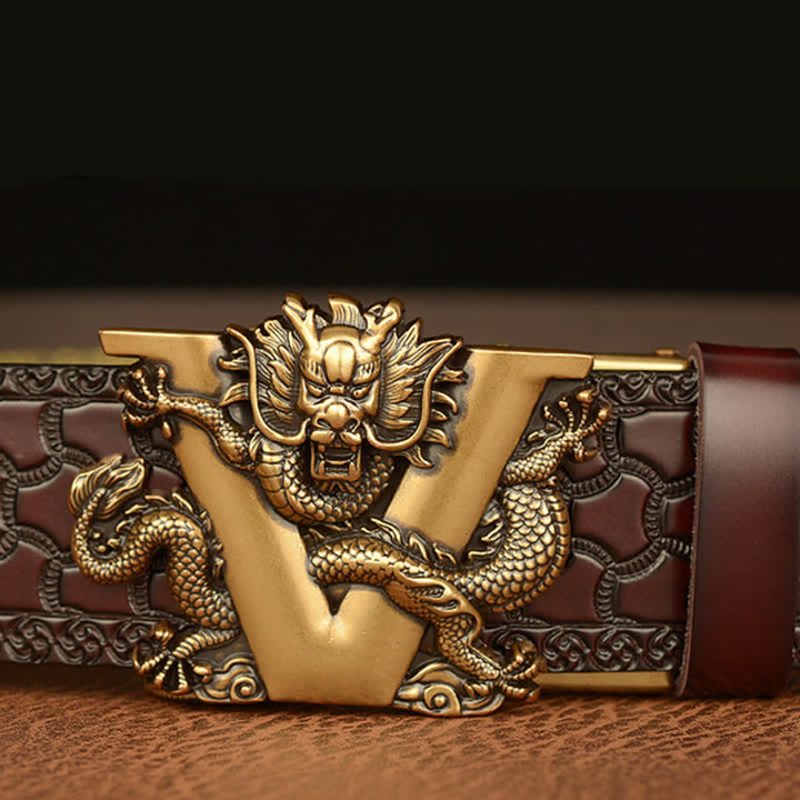 Men's Letter V Dragon Embossing Leather Belt