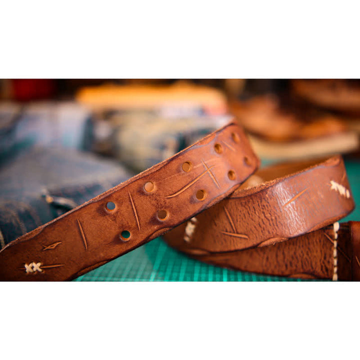 Men's Wide Double Pin Buckle Leather Belt - image 7