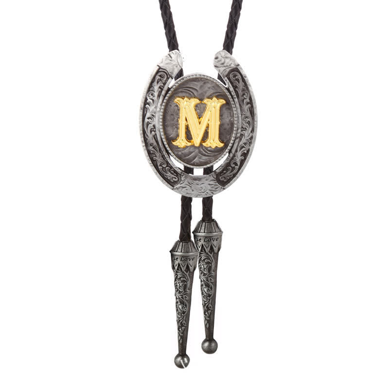 Modern Western Horseshoe Initial Letter A To Z Bolo Tie - Silver - M - image 42