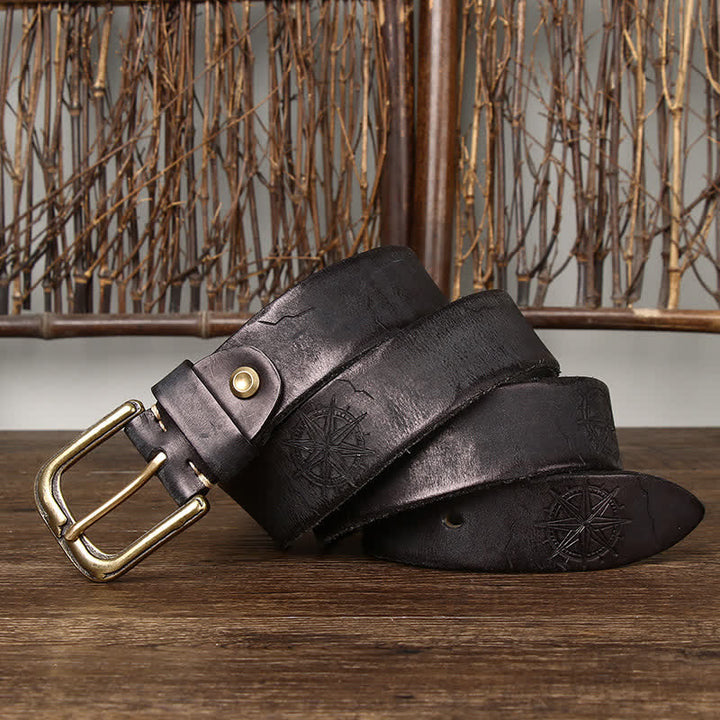 Men's Carving Crack Ship Anchor Leather Belt - Black - 44 - image 5
