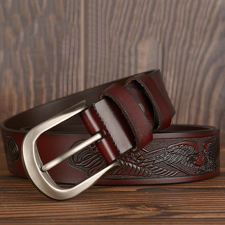 Men's Embossed Eagle Flag Pattern Leather Belt