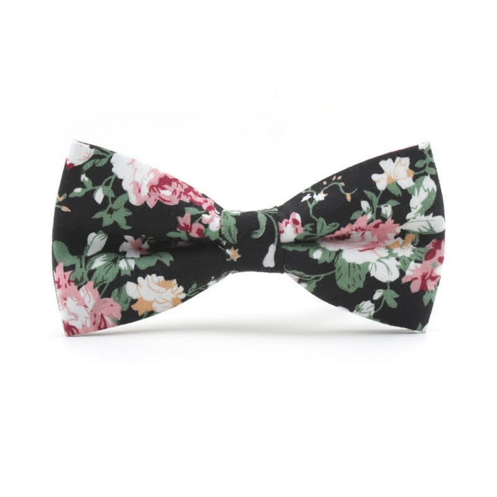 Men's Dyeing Rose Leaves Floral Bow Tie - Black & Pink - image 1